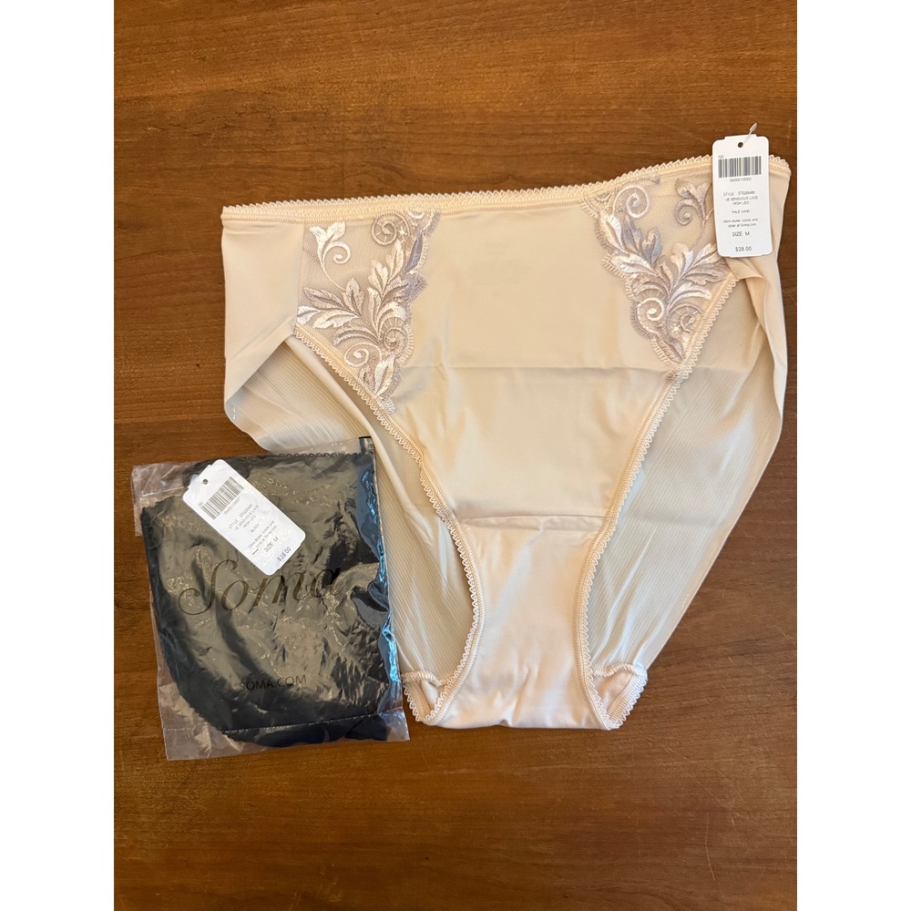 Soma Sensuous Lace High Leg Brief Panties 2 Pack Black Pale Sand Women Size M